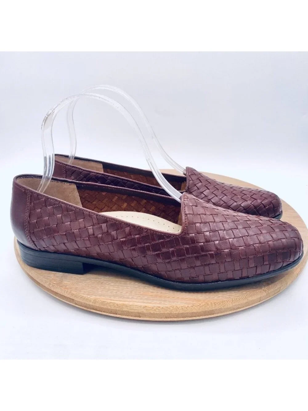Vintage G H Bass Sunjuns Shoes 9 Brown Woven Leather Loafer Flats Minimalist